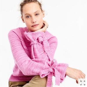 J. Crew Collection Women's Sz S Marled Pink Tie-Sleeve Wool Alpaca Crew sweater